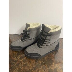 Nautica Women Lockview Weatherproof Winter Duck Boot Gray/Black Leather Size 8
